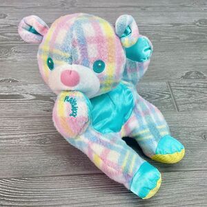 Vintage 1996 Hasbro Playskool Snuzzles Bear Plaid Pastel Vibrating Baby Plush